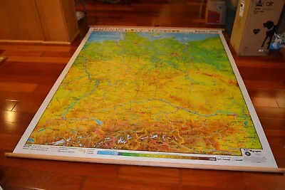 Vintage Pull Down School Map 7' Germany German Vinyl Wall Mural 1982 Double Side • $88.85