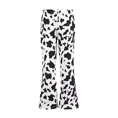 Kids Girls Cow Print High Waist Wide Leg Casual Long Pants Bell Bottom Trousers • £17.65