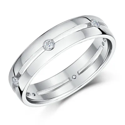 9ct White Gold 0.12ct Diamond Ring Court Shaped 5mm Wedding Band UK Hallmarked • $273.85