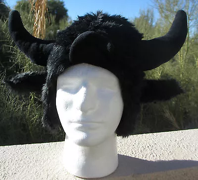 BUFFALO HAT Plush ADULT Moose BLACK Bills Bulls HALLOWEEN COSTUME Horns VIKING • $26.99