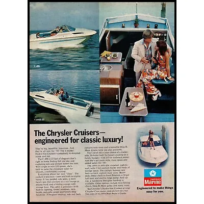 1974 Chrysler Cruisers Fiberglass Boat Vintage Print Ad Lake Boating Wall Art • $10.97