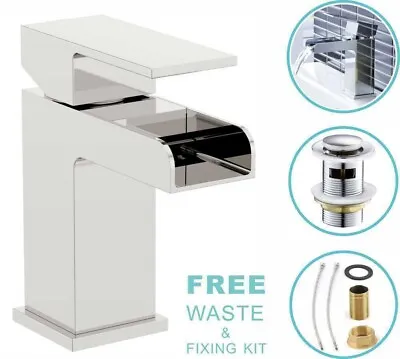 £20.50 • Buy NEW Modern Waterfall Bathroom Tap Basin Sink Mono Mixer Chrome Cloakroom + Waste