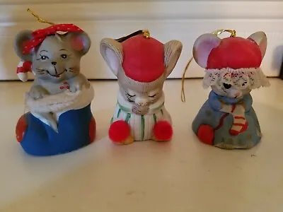 Lot Of Three Vintage Christmas Mouse Bells/Ornaments  Bisque Jasco/Giftco • $12