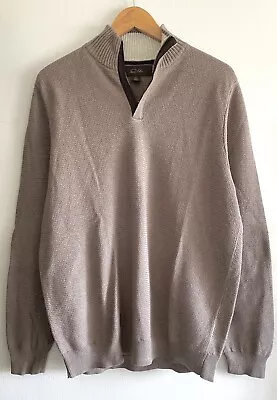 Tasso Elba Men L 1/4-Zip Pullover Brown Sweater With Elbow Patches • $12.25