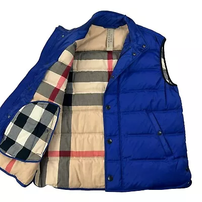 Burberry Brit Men's Novacheck Down Puffer Vest Royal Blue Snap/Zip • MEDIUM • $299.99