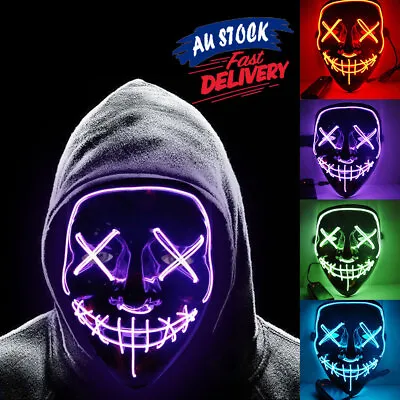 LED Purge Mask Glow In Dark Light Up Christmas Costume Scary Festival Rave • $12.49