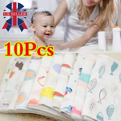 10 X Baby Gauze Muslin Square Newborn 100% Cotton Bath Wash Soft Handkerchief G • £4.88