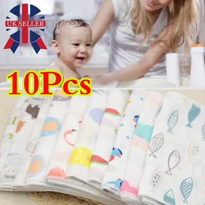 10 X Baby Gauze Muslin Square Newborn 100% Cotton Bath Wash Soft Handkerchief J • £5.55