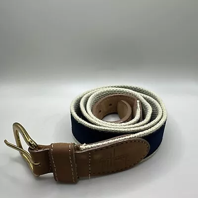 GUY HARVEY Embroidered Leather Canvas Belt With Repeating Fish Motif Sz 38 • $18.97