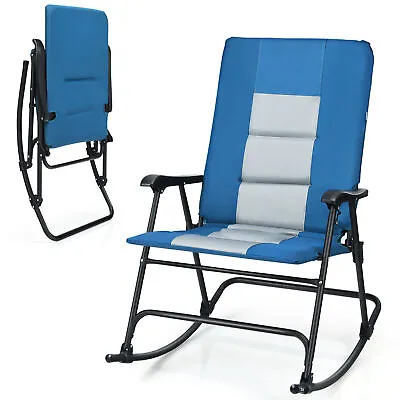 Giantex Rocking Chair Foldable Outdoor Padded Wicker Patio Seat Beach Sun Camp • $49.95