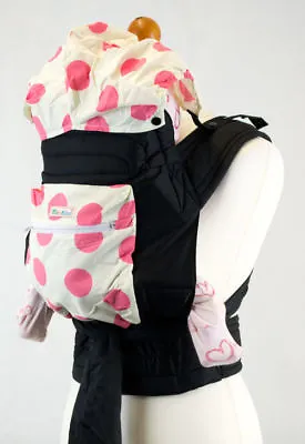 Mei Tai Baby Sling Carrier With Hood And Pocket - White With Pink Spots • £27.99