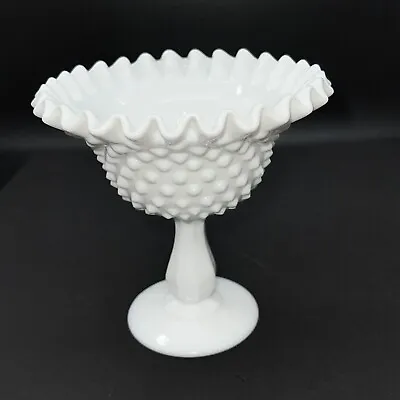 Vintage Fenton White Milk Glass Hobnail Ruffled Compote 6  • $19.99