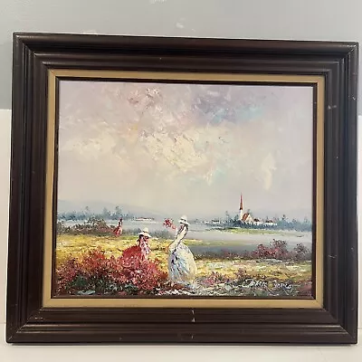 Marie Charlot Original Oil Painting Impressionism Ladies Beach Framed 31”x27” • $350