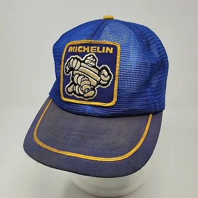 Michelin Tires Michelin Man VTG Patch Blue Trucker Mesh SnapBack Hat • $24