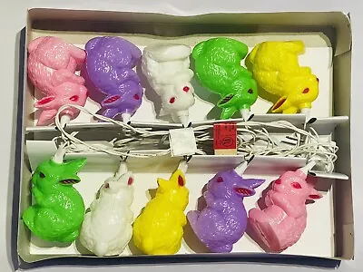 Vintage Easter Bunny Blow Mold Hard Plastic String Lights Bunnies Rabbit • $22.49