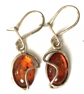 Vintage Earrings 925 STERLING SILVER Pierced Dangle Baltic Amber Jewelry Lot Y • $0.99