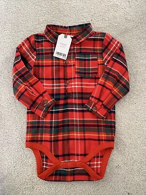 Next Baby 12-18 Months Boys Red Tartan Shirt Bodysuit Next New • £8
