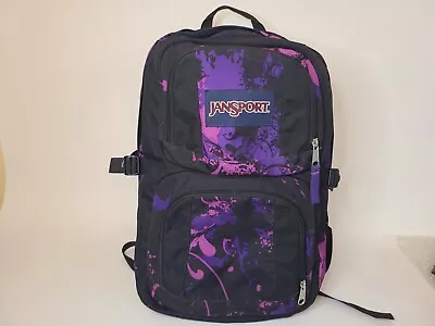 Jansport Superbreak Laptop Backpack Water Bottle Pocket Retro Black Pink Purple • £13.67