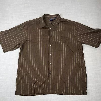 Arrow Shirt Mens Extra Large Brown Stipe Short Sleeve Bamboo Rayon • $13.49