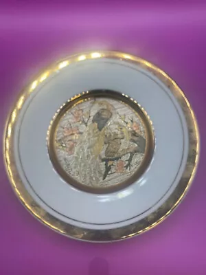 Vintage The Art Of Chokin 6 Inch 24kt Gold Edged Plate Peacock Birds Japan • $5.73