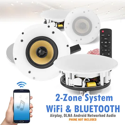 8  Multi Room Ceiling Speaker System 2 Zone WiFI Wireless Bluetooth Home Audio • £369