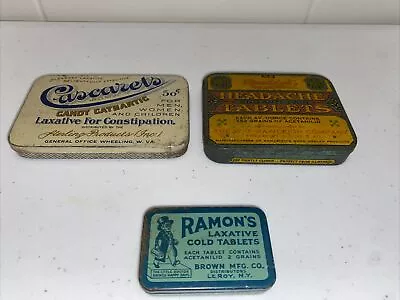Vintage Medicine Tins Lot Of 3 Ramon’s Rawleigh’s Laxatives Cascarets Metal • $17