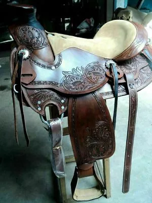 Western Cowboy Leather Horse Saddle With Headstall Breastplate Free Shipping. • $404.99