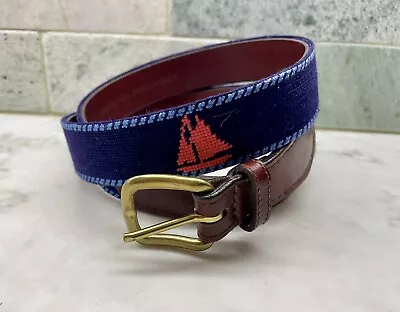 Smathers & Branson Navy Red Nautical Sailing Boat Needlepoint Belt - Size 40 • $31