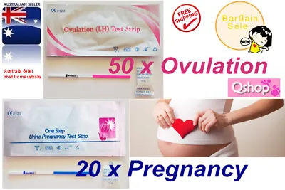 50 X Ovulation LH Test & 20 X Pregnancy HCG Test Strips Urine Fertility OPK Kit • $17.85