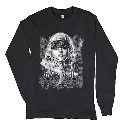 Marilyn Monroe Playing Poker Smoking A Joint Long Sleeve T-shirt 420 Marijuana • $31.95