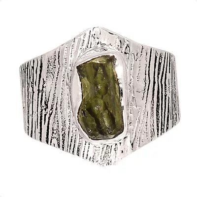 Natural Genuine Czech Moldavite 925 Sterling Silver Ring XS56 S.9 CR41926 • $18.99