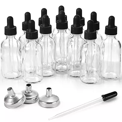 12 Pack 2 Oz Glass Eye Dropper Bottles W/ 3 Stainless Steel Funnels & 1 Long Pi • $18.33