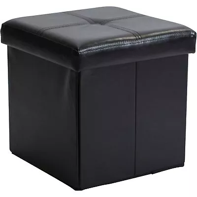 Faux Leather Folding Storage Ottoman Cube In Black • $21.29