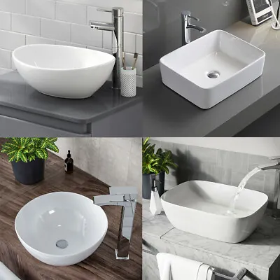 Bathroom Ceramic Basin Counter Top Hand Wash Vanity Sink White Bowl Round UK • £27.50