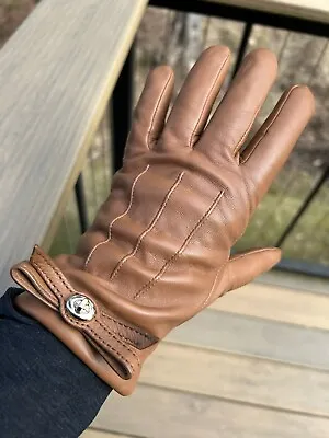 Coach Buckle And Bow Brown Leather Merino Gloves EUC • $49
