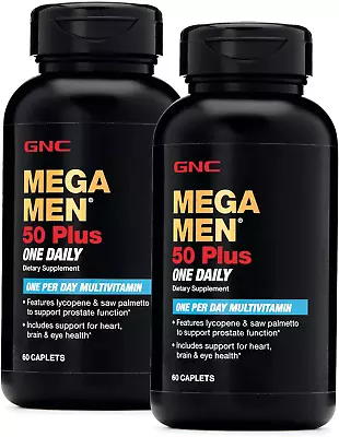 GNC Mega Men 50 Plus One Daily Multivitamin Twin Pack 60 Caplets Per Bottle • $38.16