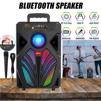 8  Wireless Portable Bluetooth Speaker Mic Subwoofer Heavy Bass Sound System FM • £21.84