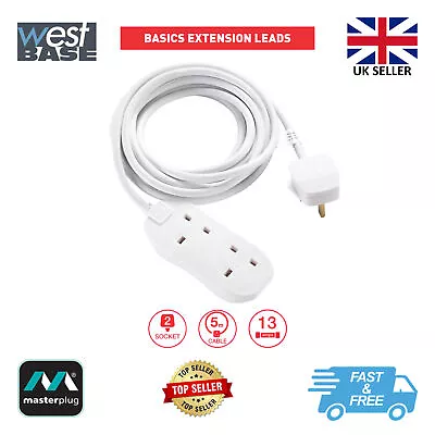 Masterplug Btg5n Basics 5m 13 Amp 2 Gang Socket Extension Cable Lead White • £17.89