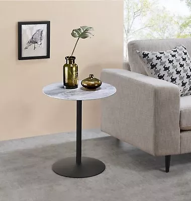 Circa 17.5  End Table  With Gray Marble Textured Glass Top Round Coffee Table • $102.79