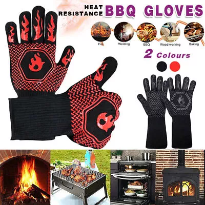 BBQ Gloves 800°C Heat Oven Grill Non-Slip Fireproof Resistant Silicone Kitchen • $14.08