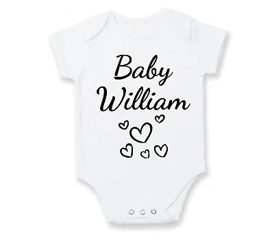 Personalised Custom Baby Name Vest Heart Baby Grow Bodysuit Reveal Announcement • £7.89
