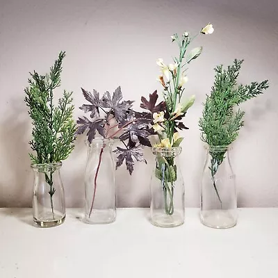 FOUR Vintage Glass Milk Bottles Half Pints Farmhouse Mini Window Vases • $47