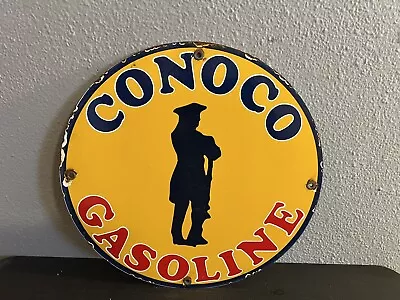 Vintage Conoco Gasoline Porcelain Service Station Minute Man Pump Plate Sign • $16.50