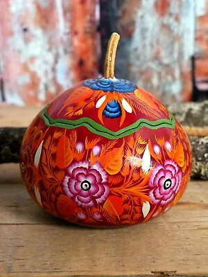 #5 Box Lacquer Gourd Hand Painted Multi-Color Flowers Handmade Olinalá Mexican • $28