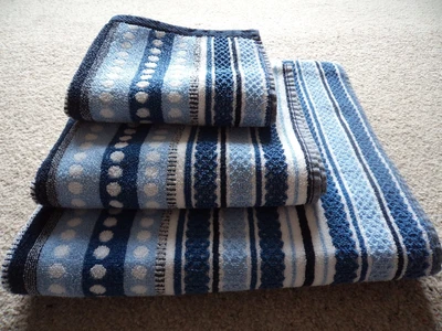 £16.99 • Buy M&S 3 Piece Towel Bale 100% Cotton Blue Mix Stripes & Circles, Guest, Hand, Bath