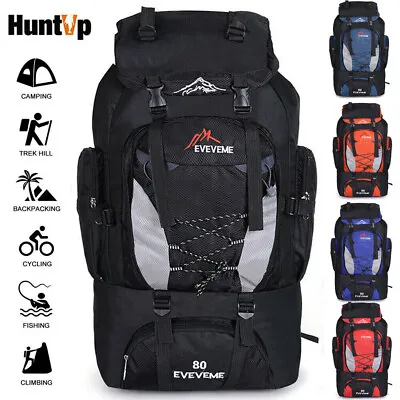 Huntvp-80L Extra Large Hiking Camping Backpack Rucksack-Waterproof Travel Bag • £13.98