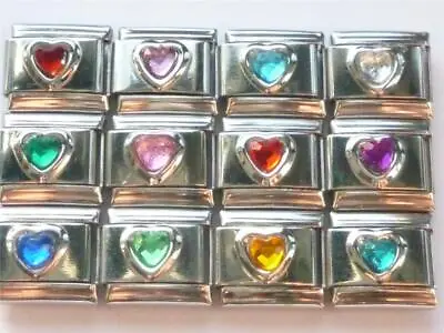 £3.40 • Buy Silver Classic Crystal Heart Italian Bracelet Charm Link Birthstone Zodiac 