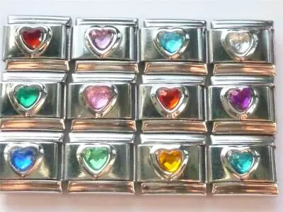 £3.40 • Buy Silver Classic Crystal Heart Italian Bracelet Charm Link Birthstone Zodiac 