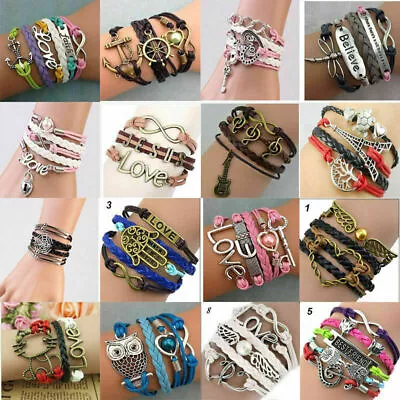 20pcs Infinity Bracelets Mix Style Lots Vintage Leather Charm Bracelets Jewelry • $34.17