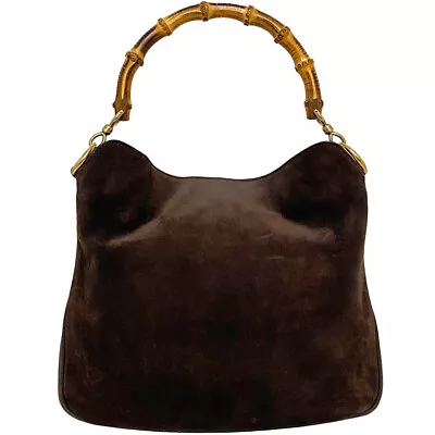 Gucci Semi-Shoulder Bag Brown Bamboo 001 2404 1638 Handbag Leather Suede Bamboo • $79.01